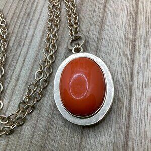 Chico's Silver and Orange Pendant Necklace